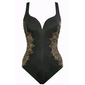 Miraclesuit Petal Pusher Temptation One Piece Swimsuit Black 6558330 Sz. 10 NWT
